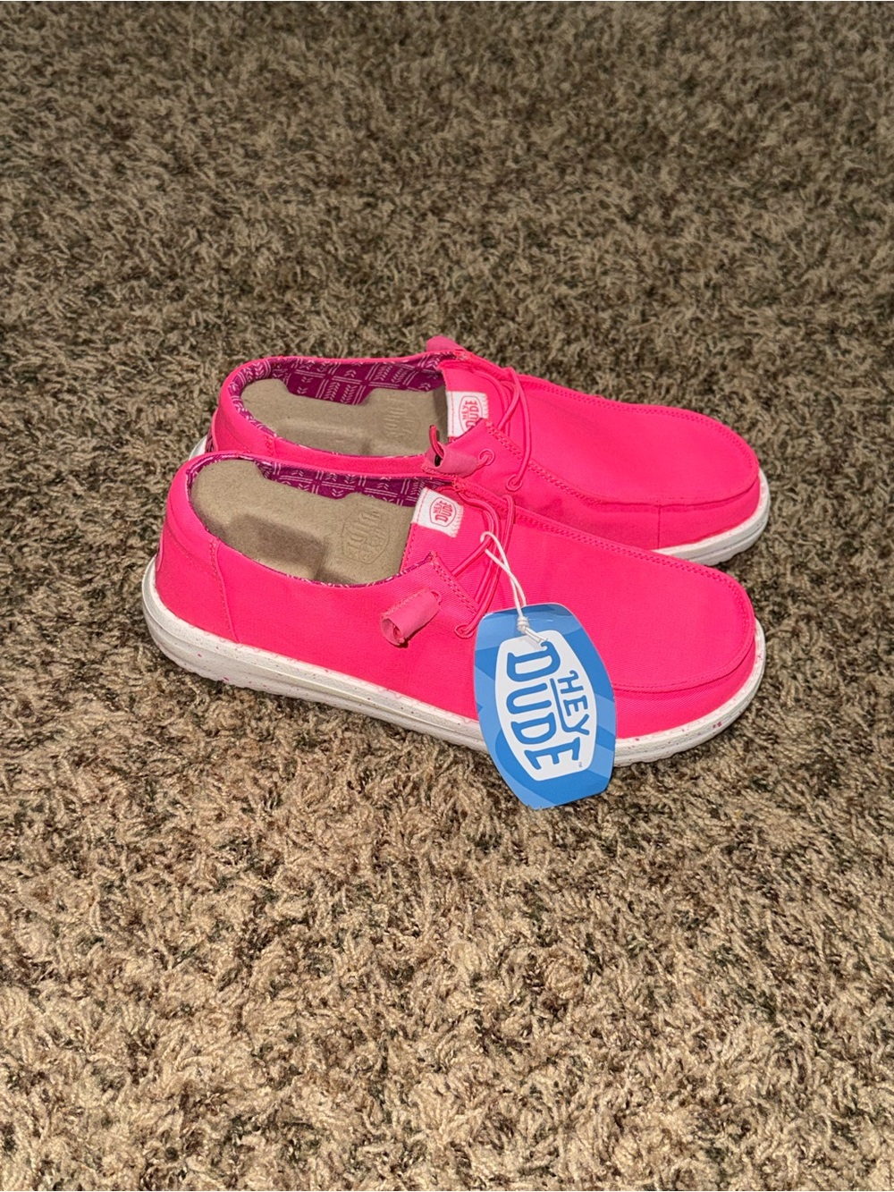 Hey Dude Wendy Stretch Canvas Shoes Womens Size 10 Neon Pink Speckled Sole